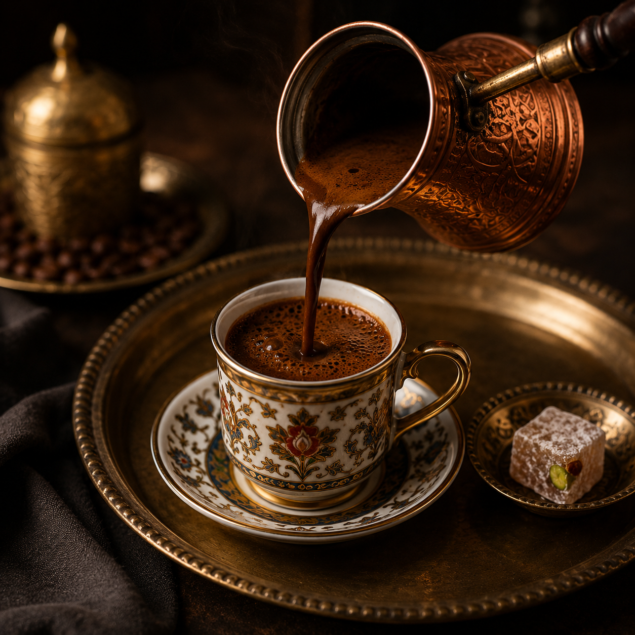 Turkish Coffee — thick, rich, slow-brewed traditional method